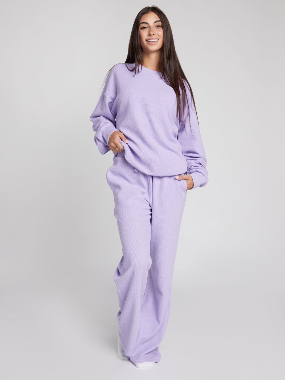 Comfrt Lilac Cozy Wide-Leg Waffle Sweatpants size S